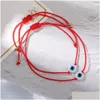 Charme Pulseiras Handmade Evil Blue Eye Set com Cartão Vermelho Preto String Pulseira Proteção Sorte Amet para Mulheres Homens Família Amigos Drop Otbna