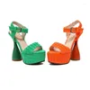 Sandals Terry Towel Knit Fabric Orange Green Sandalias De Tacon Sexy Heels Women Party Dressy Pumps Shoes Summer Platform