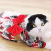 Vêtements pour chiens Animaux imprimés Kimono avec ceinture Bowknot à la mode Style japonais Taille Boucle magique Décolleté Boutons-pression Vêtements pour chiens Chat