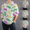 Men's T Shirts Carnival Long Sleeve T-Shirts Mardi Gras Digital 3D Masquerade Print Tees Stylish Crewneck Tops Casual Festival Streetwear