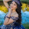 Princess Navy 2024 Blu Off spalla Quinceanera Abiti Appliques perle in pizzo festa dolce 16 abito da ballo Vestidos de 15 anos