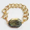 Braccialetti WTB247 Bracciale a catena con disegni unici Bracciale a catena a maglie elettrolitico in oro 24k regalo di gioielli con braccialetto in labradorite naturale