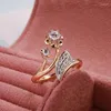 Anéis de cluster Kinel Moda Micro-cera Inlay Natural Zircon para Mulheres 585 Rose Gold Crystal Flower Ring Fine Vintage Wedding Jewelry