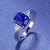 Ring Women Dark Blue Crystal Zircon Diamond White Gold Plated Ring Student Birthday Present Fashion Jewelry