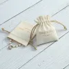 Jewelry 100pcs Custom Drawstring With Ribbon Jewelry Gift Bags Nature Cotton Canvas Packaging Pouches Wedding Favor Candy Bag