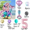 Decoração de festa 24 pcs tema sereia roxo rosa cauda concha folha balão 40 polegadas número balões meninas aniversário babyshower oceano