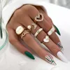 Klusterringar 2024 Ins Trend Pearl Love Heart Bear Fishtail Finger Knuckle Set For Woman Boho Gold Color Women's Jewelry Accessories