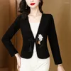 Ternos femininos primavera outono curto jaqueta feminina 2024 solto com decote em v impressão terno casaco moda único disco fivela blazer topo feminino