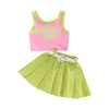 Clothing Sets 1-6Y Kids Summer Clothes Baby Letter Printed Sleeveless Tank Tops Pleated Short Skirts With Belt Children Casual Outfits