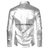 Chemises décontractées pour hommes Silver Metallic Paillettes Glitter Chemise Hommes 2024 70's Disco Party Halloween Costume Chemise Homme Stage Performance Mâle