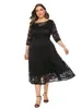 Plus Size Dresses Contrast Lace Half Sleeve Semi Sheer Midi Prom Party Wedding Evening Dress For Women