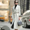 Women's Leather Jacket Office Lady White Sheepskin Down Coat Single Button Sashes V-Neck Long Elegant Autumn Winter Women Sl2024