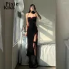 Robes décontractées PixieKiki Sexy Tube Slit Long Side Creux Out Lace Up Black Club Tenues Femmes Nuit Goth Lolita Robe P33-CG22