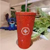 Su Şişeleri 500ml Paslanmaz Çelik Tumbler Termos Şişe Kupası Özelleştirilmiş Logo Adı DIY Elmas Kahve Kupası Saman