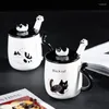 Tassen Nette Cartoon Katze Keramik Kaffeetasse Mit Deckel Löffel Set Büro Hause Große Kapazität Trinkgeschirr Wasser Tasse Mode Geschenk für Freunde