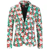Men's Suits Christmas Print Blazer Cute Cartoon Santas Claus Pattern Suit Jackets 2024 Fall Winter Long Sleeve Button Lapel Male Coats
