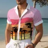 Camisas casuais masculinas 2024 cor bloco palmeira camisa ao ar livre rua diária verão colar cubano de manga curta