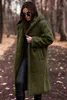 2024 Spring Wool Women's Long Coat Black Hooded Tjock varm jacka Kvinnlig fleece Trench Trendy Fashion Ladies kläder 240122