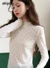 Женские свитера MISHOW, однотонная рубашка с кружевным воротником, осень 2024, с длинным рукавом и текстурированным вырезом, тонкие женские офисные топы MXC44Z0127