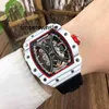 Automatyczne zegarki mechaniczne włókna węglowe RM21-01 Active White Tourbillon pusta wolna osobowość modowa wszechstronna ly