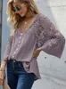 Kvinnors blusar vita spetsskjortor kvinnor sexiga ihåliga blus kvinnliga sommar flare hylsa toppar damer elegant se v nacke genom boho blusas