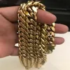 14k Gold Plated Men's Miami Cuban Link Braceletchain Set rostfritt stål 14mm291y