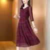 Casual Dresses 2024 Summer Elegant And Flowing V-neck Plaid Tie Dyed Print Fashion Comfortable Oversize Three Quarter Sleep Dress