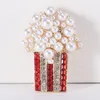 Brooches Women Girls Cute Popcorn Pearl Pins Ins Trendy Ruby Rhinestone Metal Party School Bag Pin Accessories