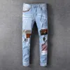 Jeans da uomo Pantaloni casual Amirs Streetwear Nero Fit Uomo Autunno Masculina Trendy Dance Club Skinny s Toursers Pantaloni firmati da uomo Strappati Hip Hop High Street Viola C3