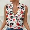 Women's Blouses Summer V-neck Sleeveless Print Shirts For Women 2024 Fashion Casual Loose 3D Shirt And Blouse White Tops