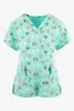 Mulheres camisetas Verão V Neck Scrub Top Mulheres Impresso Trabalho Uniforme Camisa Manga Curta Blusas Vestido de Enfermagem Enfermeira Túnica