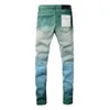 Calça jeans de marca roxa americana high street indústria pesada pintada com spray pu adesivo gradiente 9047 2024 nova tendência da moda