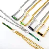 Hänghalsband Luxusteel Vintage Green Zircon Stone Snake Cuban Link Chain Halsband för kvinnor Guldfärg Rostfritt stål Geometrisk charm