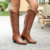 Stiefel IPPEUM Western Cowboy Damen Schwarz Kniehoch Sticken Blockabsatz Schuhe Rot Braun Cowgirl