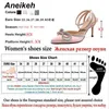 Отсуть обувь Aneikeh PVC в стиле блески с блестками стразы Женщины Печат Crystal Bowknot Satin Lady Silk High Heels Shoes 2024 Spring Size 35-42