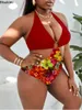 Mulheres Swimwear Plus Size 4XL Maiôs para Senhoras Gordas Impresso Sexy One Piece Swimsuit Mulheres Férias Beachwear Banheira Terno Biquínis 2024