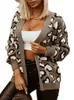 2023 Women's Loose Long Cardigan Sleeve V Neck Street Hipster Style Tryckt mönster Knittad tröja 240126