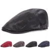 Visors 2024 Winter Warm Simple Solid Color Leather Sboy Hat Pibe Men's Ivy Kabbi Cap