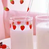 Rietjes 300Ml Meisje Hart Leuke Aardbei Melk Cup Glas Met Print Sippy Mok Eenvoudige Fruit Drinken zomer Water