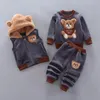 Winter Baby Fleece Clothing Sets Autumn Boys Girls Cotton Thick Warm Hooded Sweater Cartoon Bear Pants 3Pcs Kids Suit 0-4Y 240131