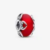 Charms 925 Sterling Silver Frosted Red Murano Glass & Hearts Charms Fit Original European Charm Bracelet Fashion Women Wedding Eng291S