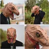 Party Masks Carnival Halloween Drgaon Dinosaur Latex Mask Fur Mane Rubber Animal Masquerade kostym Rolig galen X0803 Drop Delivery Dhhur