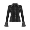 Koszule damskie 2024 Spring Fashion French French Polo Obroczek Pojedynczy piersi dolna koszulka Black T-Shirt TOP 30689