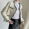 Kurtki damskie kobiety biała tweedowa kurtka francuska elegancka luksusowa wysokiej jakości celebrytka wykwintna okrągła szyja single piersi krótkometrażowy płaszcz topowy
