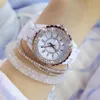 2018 Summer Women Rhinestone Watches Lady Diamond Stone Dress Watch Black White Ceramic Bracelet Wristwatch ladies Crystal Watch C197B