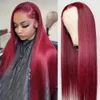 Hot Red Spets Frontal Wig Curly Human Hair Wigs Deep Wave 13x4 Transparent spetsfront peruk Syntetik för svarta kvinnor PRED PLUCKED