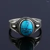Cluster Rings S925 Sterling Silver Ring Natural Turquoise For Women Men Vintage Style Fine Jewelry Engagement Party Gift