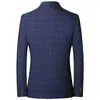 Men's Suits Men Blue Plaid Blazers Jackets Business Formal Wear Coats Spring Autumn Male Casual Slim Fit Size 4XL