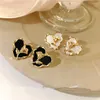 Stud Earrings For Womens 18k Gold Plated Shell Black Agate Heart Shaped Flower Fashion Jewelry