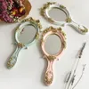 Rektangel hand håll kosmetisk spegel med handtagsmakeup spegel söt kreativ trä vintage handspeglar makeup espelho 1pc 240131